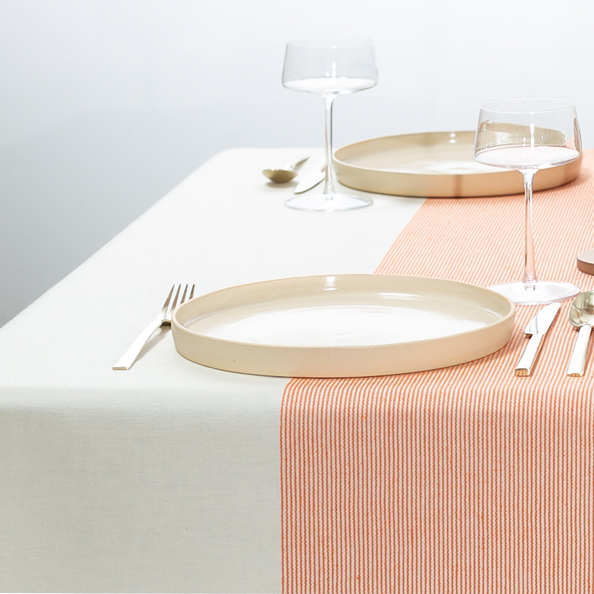 The Stripe Collection Tablecloth Natural &amp; Persimmon