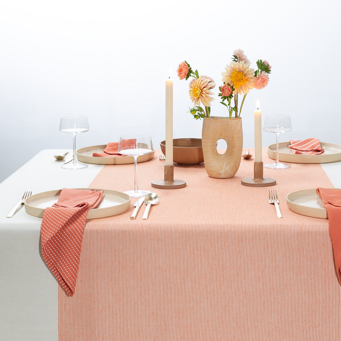 The Stripe Collection Tablecloth Natural &amp; Persimmon