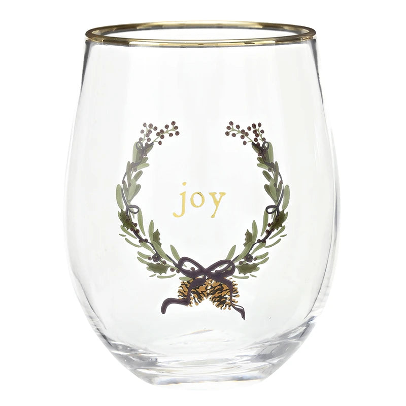 Gold Foil Boxed Stemless Wine Glass Set - Merry Christmas