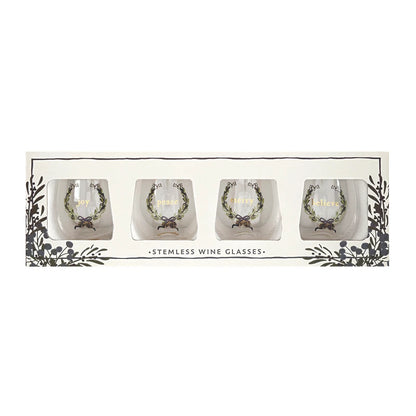 Gold Foil Boxed Stemless Wine Glass Set - Merry Christmas