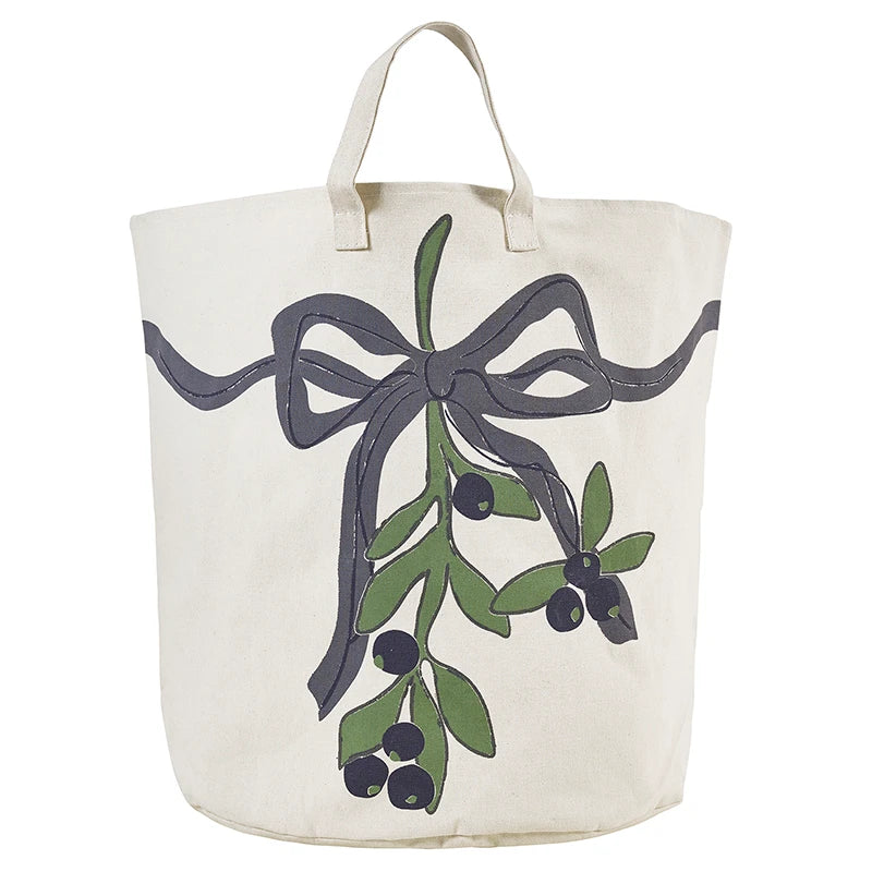 Large Canvas Storage Tote - Mistletoe