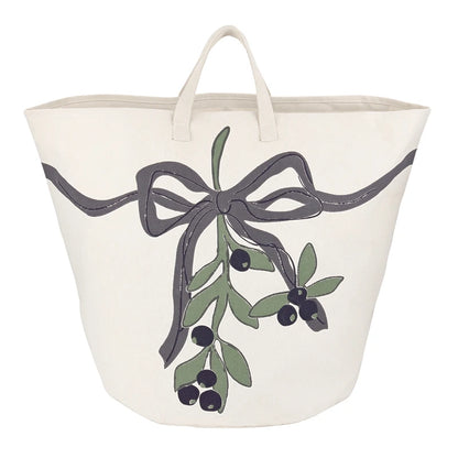 Large Canvas Storage Tote - Mistletoe