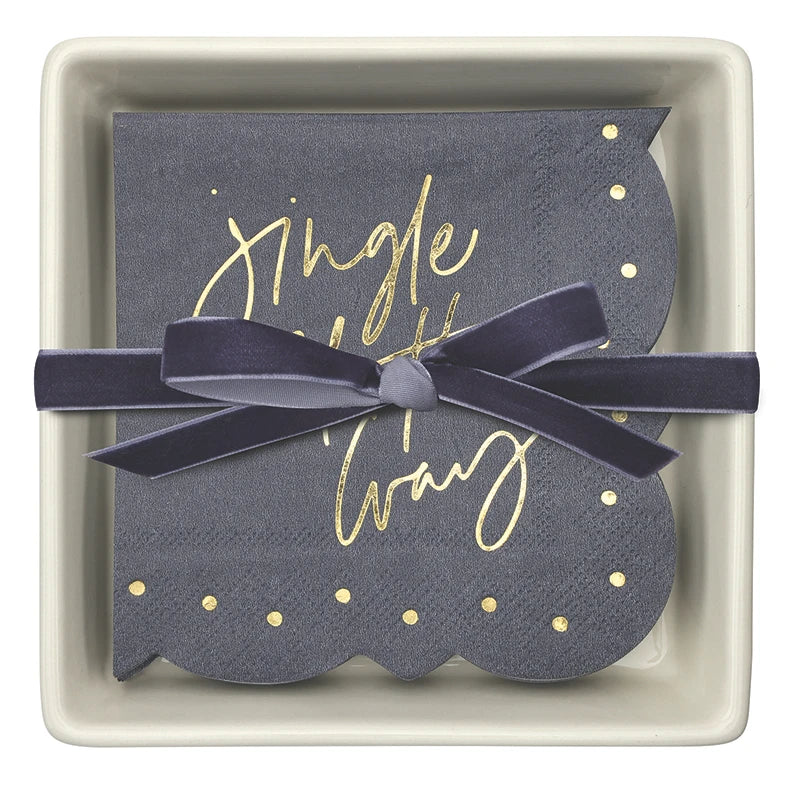Ceramic Napkin Tray + Napkins - Jingle All The Way