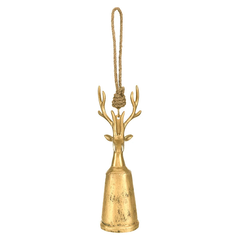 Antique Gold Reindeer Bell - Small 11"H