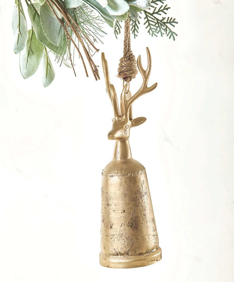 Antique Gold Reindeer Bell - Medium 12"H
