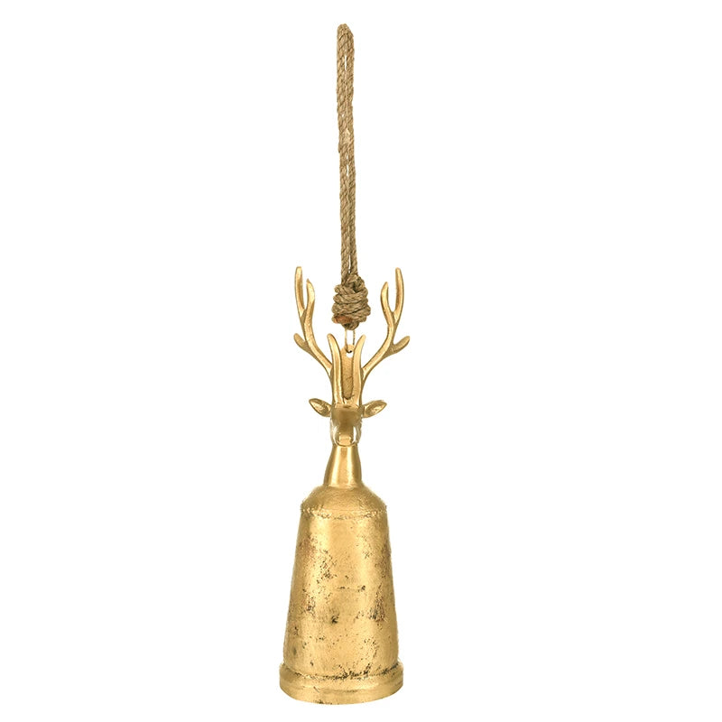 Antique Gold Reindeer Bell - Medium 12"H
