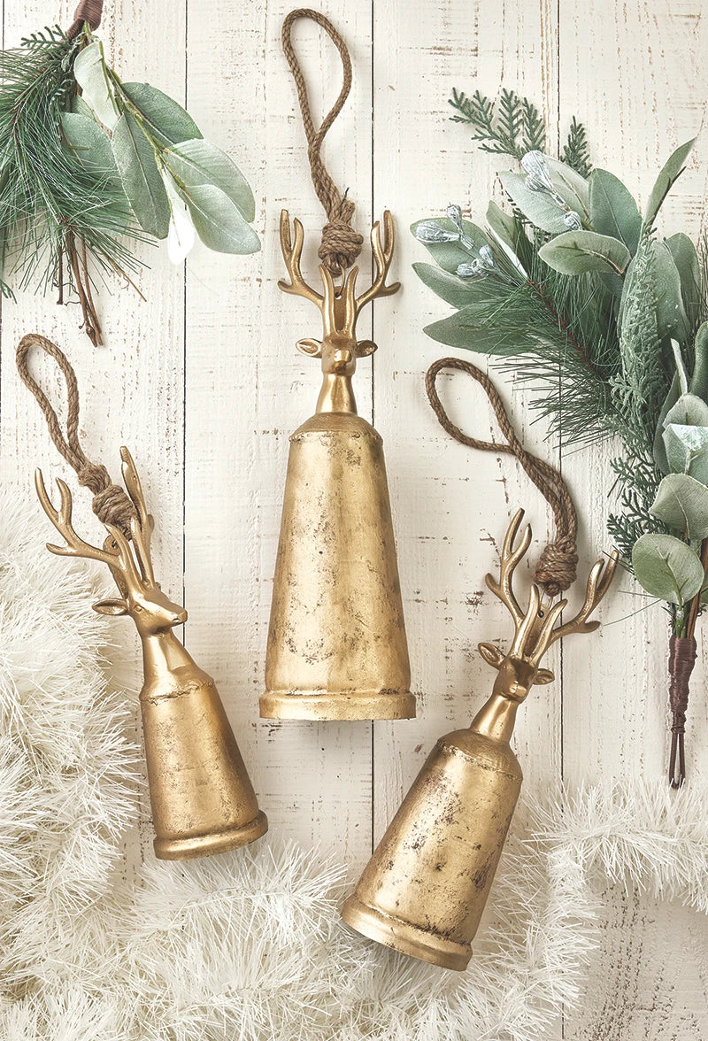 Antique Gold Reindeer Bell - Large 14"H