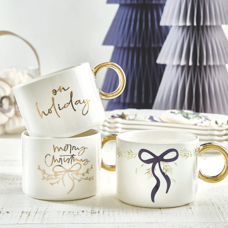 Ceramic Mug with Gold Handle - Merry Christmas