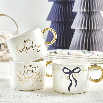 Ceramic Mug with Gold Handle - Merry Christmas