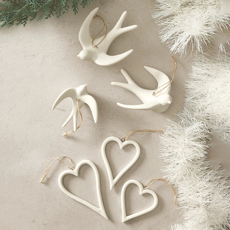 Ceramic Bisque Heart Ornaments - Set of 3