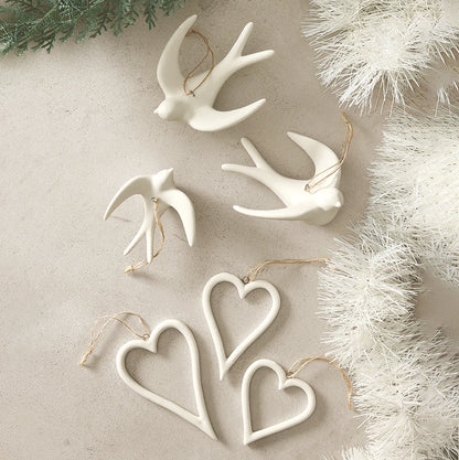 Ceramic Bisque Heart Ornaments - Set of 3