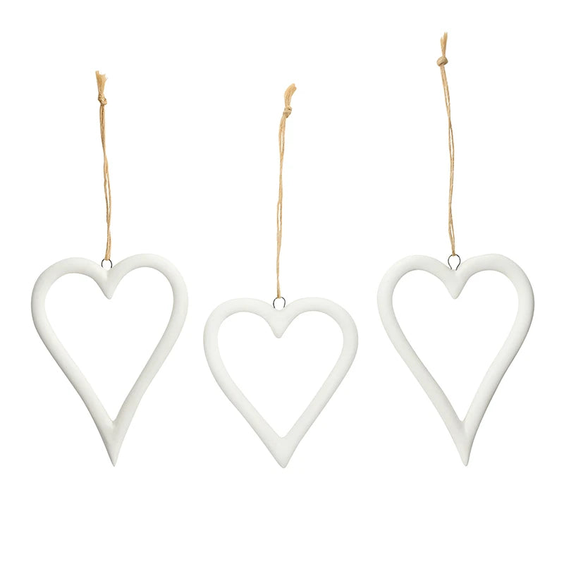 Ceramic Bisque Heart Ornaments - Set of 3