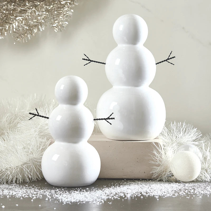 Ceramic Snowman with Metal Twig Arms - Set of 2