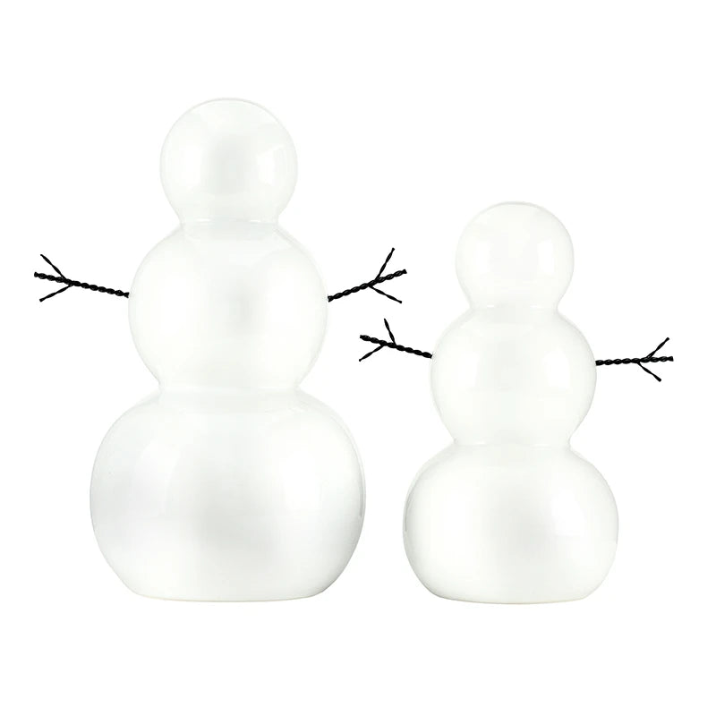 Ceramic Snowman with Metal Twig Arms - Set of 2