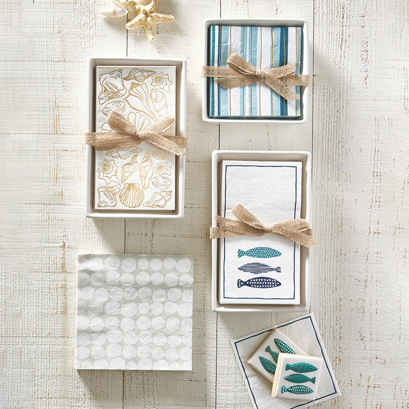 Ceramic Guest Napkin Tray + Napkins - Shells