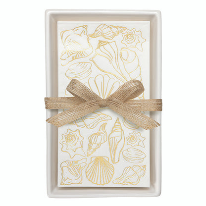 Ceramic Guest Napkin Tray + Napkins - Shells