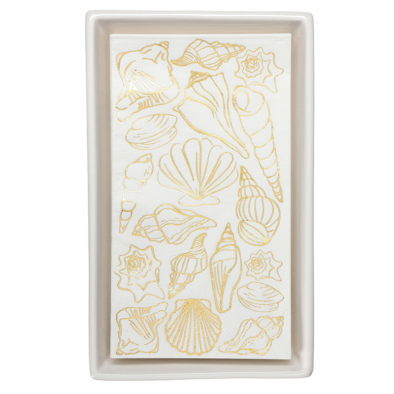 Ceramic Guest Napkin Tray + Napkins - Shells