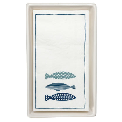 Ceramic Guest Napkin Tray + Napkins - Fish