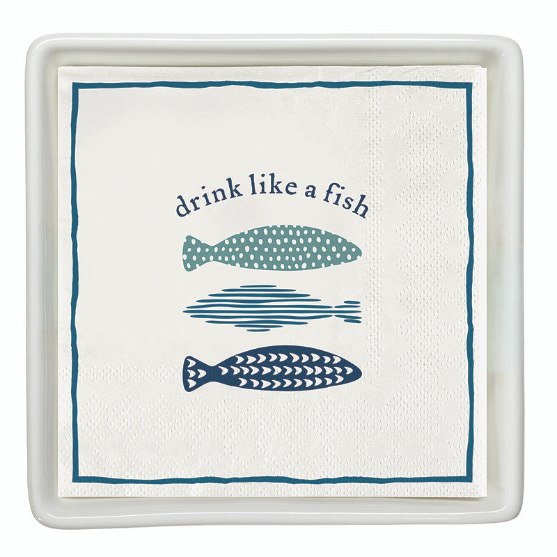 Ceramic Napkin Trays + Napkins - Drink Like A Fish
