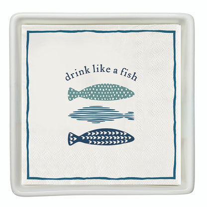 Ceramic Napkin Trays + Napkins - Drink Like A Fish