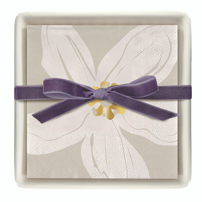 Ceramic Napkin Tray + Napkins- Beige Flowers