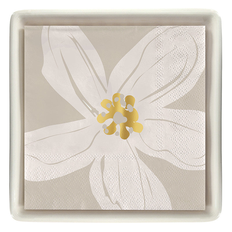 Ceramic Napkin Tray + Napkins- Beige Flowers