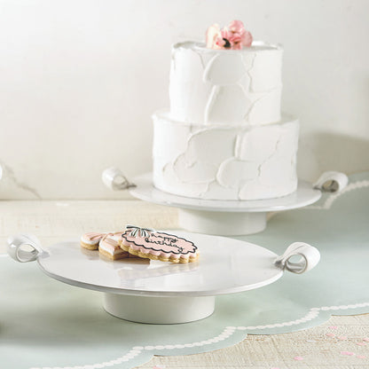 Ceramic Ribbon Handle Pedestal - White