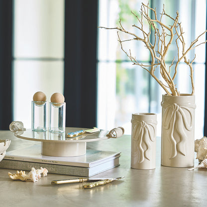Ceramic Ribbon Handle Pedestal - White