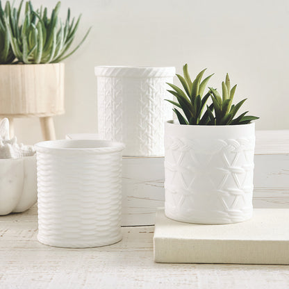 Ceramic Embossed Vase - Rattan
