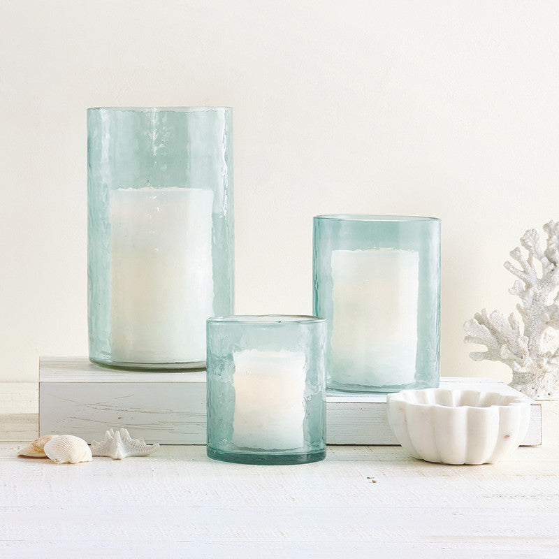 Face to Face Hammered Glass Candle Holder - Blue - Medium