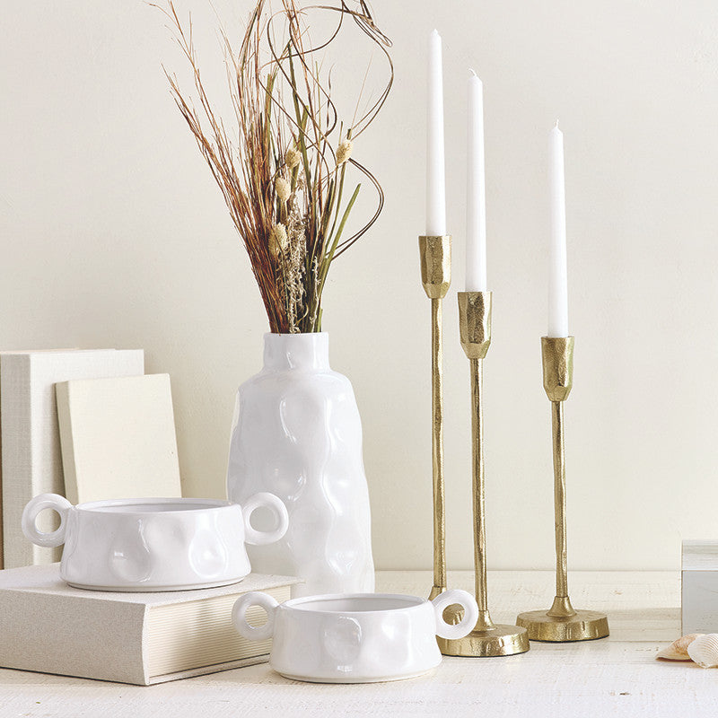 Face to Face Hammered Aluminum Candle Holder - Large - Gold