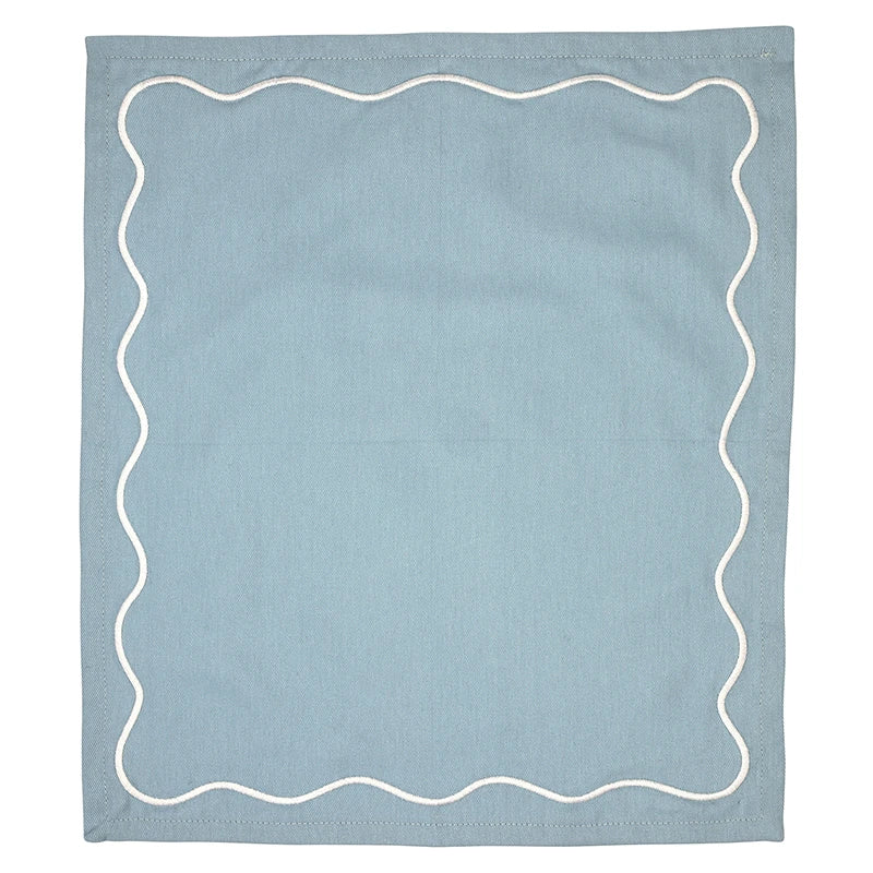 Face to Face Embroidered Scalloped Napkins - Blue - Set of 4