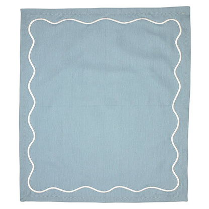 Face to Face Embroidered Scalloped Napkins - Blue - Set of 4