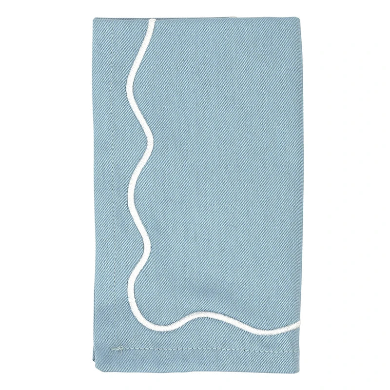 Face to Face Embroidered Scalloped Napkins - Blue - Set of 4