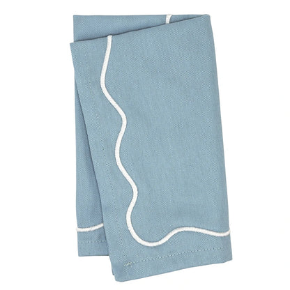 Face to Face Embroidered Scalloped Napkins - Blue - Set of 4
