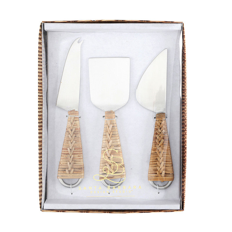 Face to Face Woven Rattan Cheese Knives - Set of 3