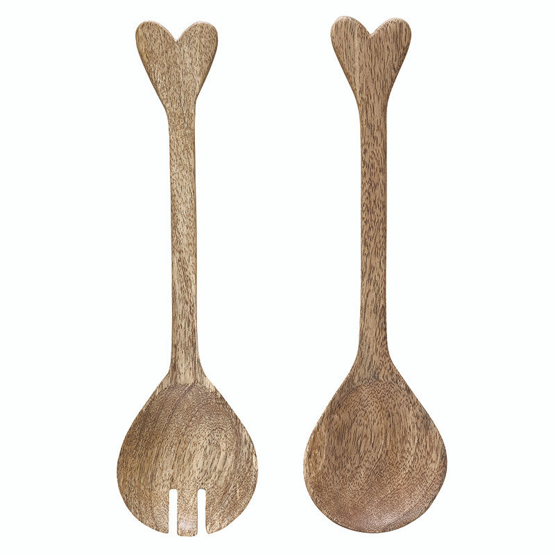 Wood Heart Salad Servers