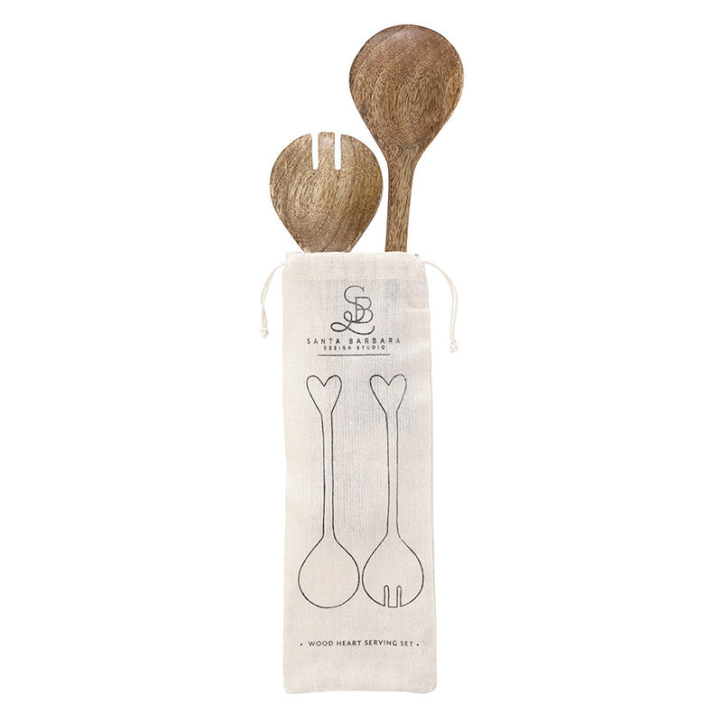 Wood Heart Salad Servers
