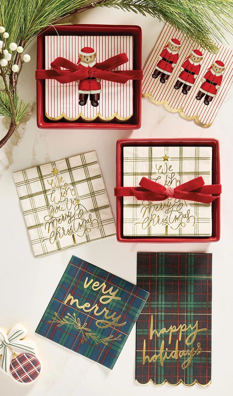 Ceramic Napkin Tray + Napkins - Merry Christmas