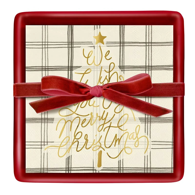 Ceramic Napkin Tray + Napkins - Merry Christmas