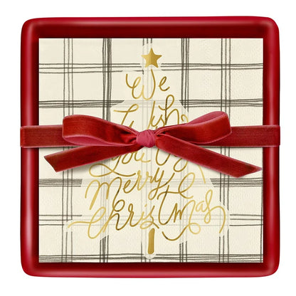 Ceramic Napkin Tray + Napkins - Merry Christmas