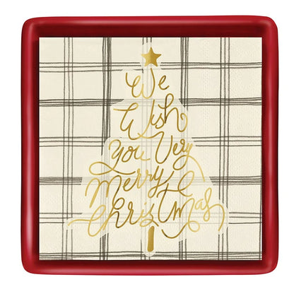 Ceramic Napkin Tray + Napkins - Merry Christmas