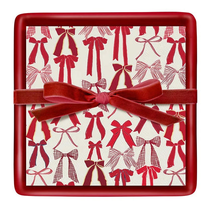 Ceramic Napkin Tray + Napkins - Red Bows