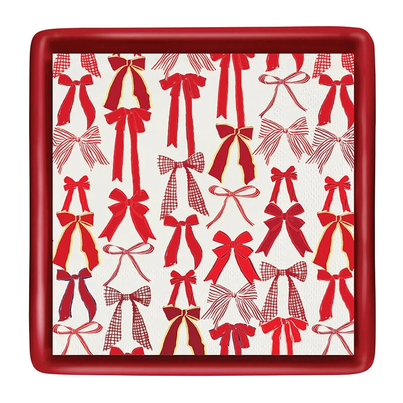 Ceramic Napkin Tray + Napkins - Red Bows