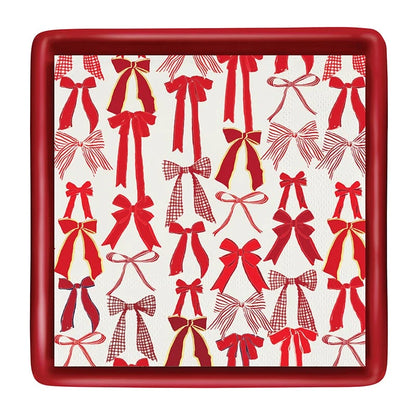 Ceramic Napkin Tray + Napkins - Red Bows