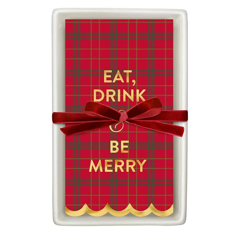 Ceramic Guest Napkin Tray + Napkins - Eat Drink and Be Merry