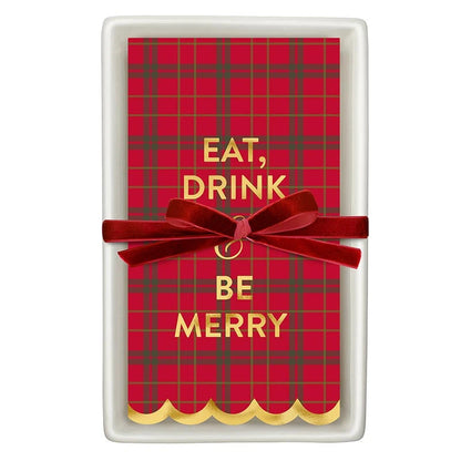 Ceramic Guest Napkin Tray + Napkins - Eat Drink and Be Merry