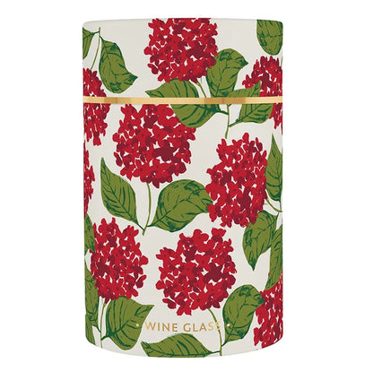 Wine Glass in Tube Packaging - Red Hydrangeas