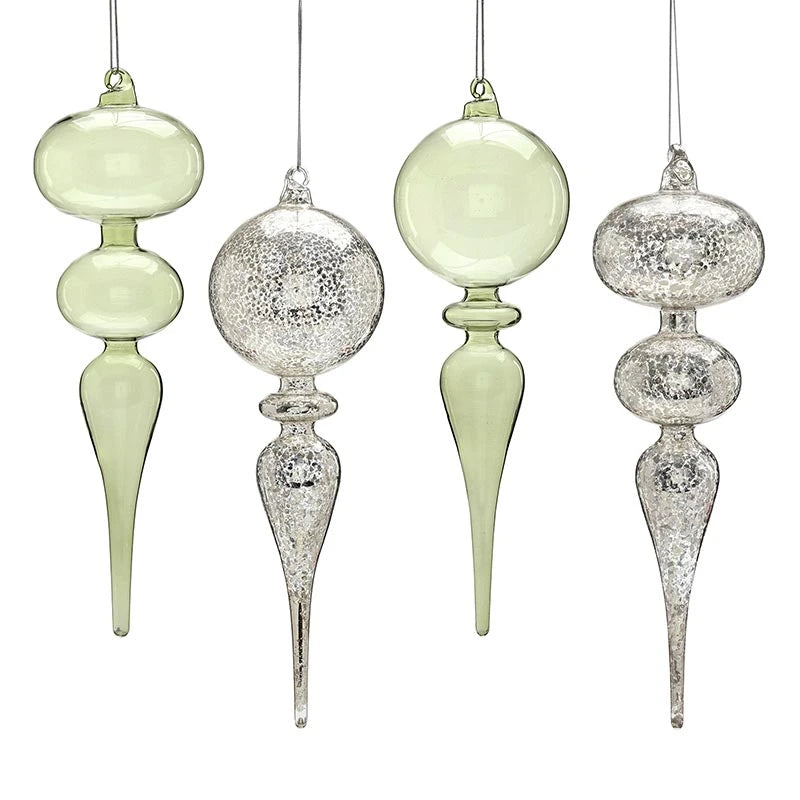 Finial Glass Ornament Set - Green Mist - Large