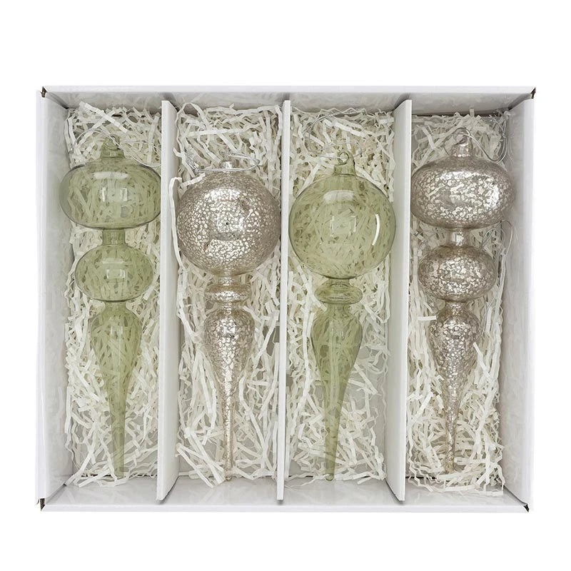 Finial Glass Ornament Set - Green Mist - Large